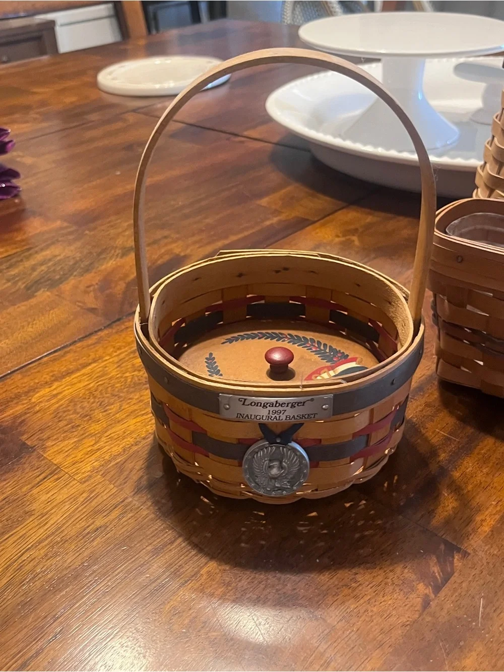 1997 Longaberger Inaugural Basket with Hand-painted lid